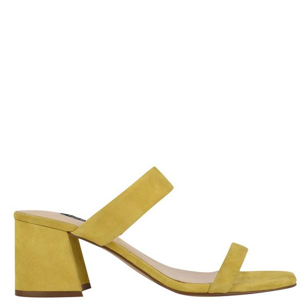 Nine West Galvin Block Heel Yellow Slides | South Africa 45K43-1T01
